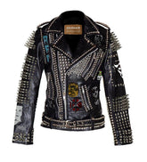 Women’s Studded Gothic Leather Jacket – Dead Kennedys Patch, Spiked Brando Moto Fit, Custom Heavy Metal Punk Style